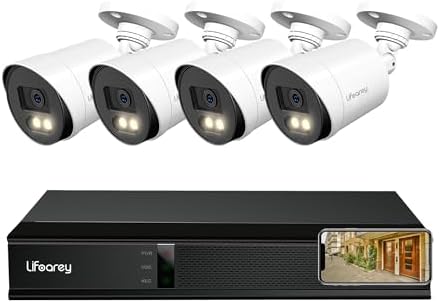 Lifoarey 1080P Security Camera System, 8CH DVR with 4pcs 1080P Outdoor CCTV Cameras, Motion Detection, Colorful Night Vision, Remote Access, 24/7 Recording Surveillance for Home Security (No HDD)