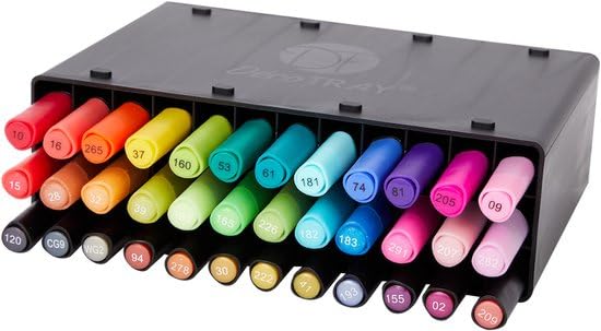 Deco Time Twin Alcohol Markers with Stackable Alcohol Marker Storage Tray, 36 Dual Tip Fine & Brush Markers