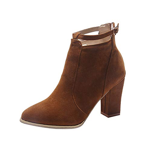 ZODOF Moda Mujer Invierno Botines Chelsea Tacón Alto Tobillo Botas Señoras Plataforma Zapatos Altos Talones Otoño Zapatos Fiesta Boda Sexy Rivet Hebilla Romano Botas Botines 34-42