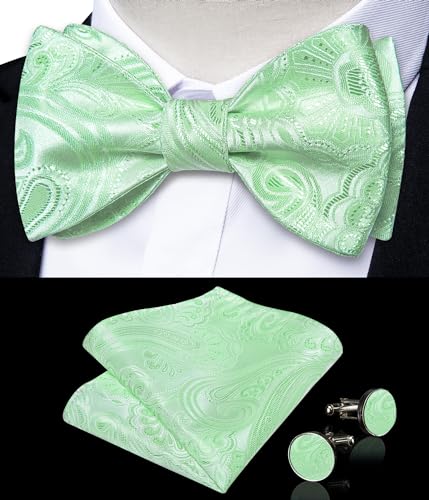 Image of DiBanGu Mens Silk Self Bow Tie Set 4PCS for Tuxedo Wedding