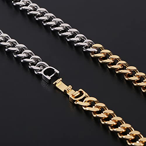 WOWORAMA Two Tone Gold Silver Cuban Link Chain Necklace Choker Unisex Chunky Chain Choker Necklace for Women Men, 18"4