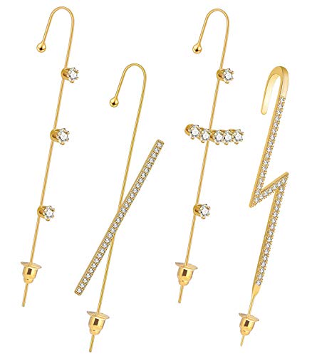 4Pcs Ear Wrap Crawler Hook Earrings for Women, 18K Gold Unique Hypoallergenic Ear Cuff Climbers Earrings, Perfect Gifts for Women Girls Valentine Day Birthday