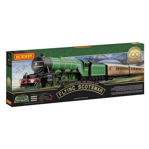 Hornby Train Set - R1255M Flying Scotsman Analogue OO Gauge Locomotives Model Railway Train Sets, Starter Electric Model Train Kits - Steam Engine Model Building Kits, 1:76 Scale Model Train Gifts