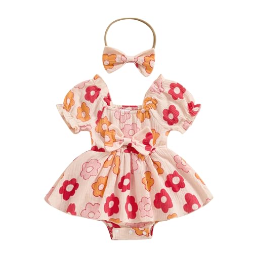 Image of Baby Girls Floral Cotton Leotard Romper Newborn Daisy Playsuits Ruffled Sleeve Onesie Infant Jumpsuit Clothes Headband
