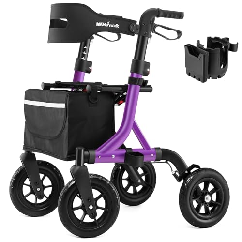 Image of MAXWALK Foldable Rollator Walker for Seniors with Seat, 10 inch All Terrain