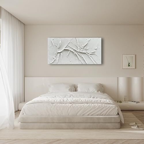 Nankai Hand-Painted Thick Texture White Minimalist Oil Painting 24X48 Inches Contemporary Abstract Art Oil Painting, Home, Office Wall Decoration Art thumb #4