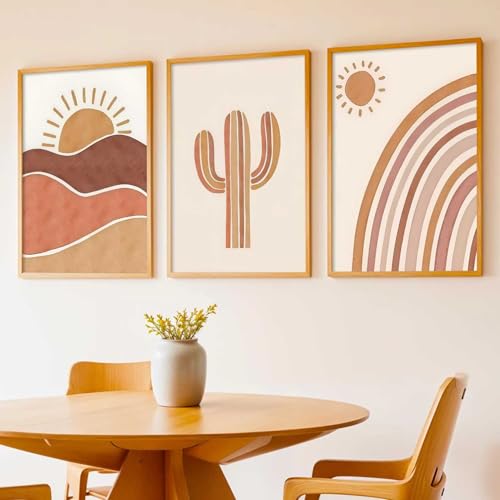 Image of HOTHOUSE Boho Art Home Decoration Paintings With Frame For Living Room Bed Room Hotel Wall Decor Digital Reprint Set of 3 (19X25 inch)