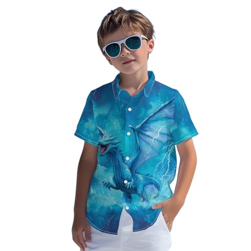 Image of Kids Tie-dye Hawaiian Shirt 80s Button Down Retro Short Sleeve Casual Beach Tropical Funny Party Outfits for Boys