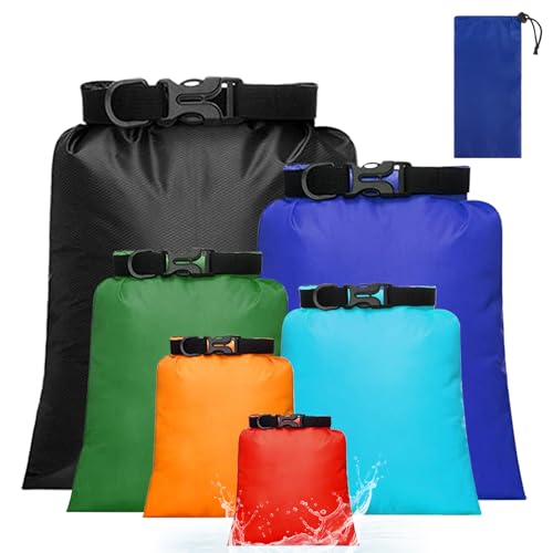 Tunejoy Borsa Impermeabile Sacchi Asciutti Dry Bag Ultraleggero per Campeggio Nuoto Attività All'aperto Trekking Pesca Kayak Rafting Canoa Surf 6 Pezzi