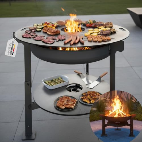 Terma Feuerschale mit Feuerplatte 69-80-100cm -Der Neue Grill Trend- Plancha Grillplatte feuertonne mit grillplatte holzkohlegrill komplett grilltonne grillring feuerkorb