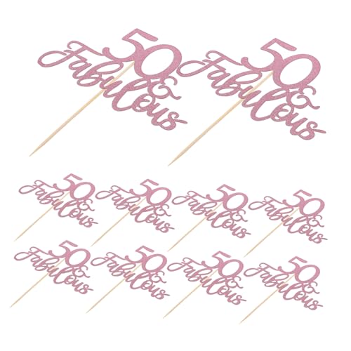 ULTECHNOVO 10 Piezas Inserto De Pastel De 50 Años Decoraciones De Cumpleaños De Mujeres Decoración De Pastel De Cumpleaños Primeros De La Magdalena De La Torta Toppers Oro Rosa Papel