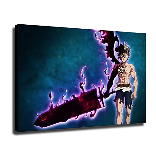 Black Clover Poster Japan Anime Asta with Sword Modern Room Decor Art HD Canvas Wall Paintings (24x36inch,No Framed)