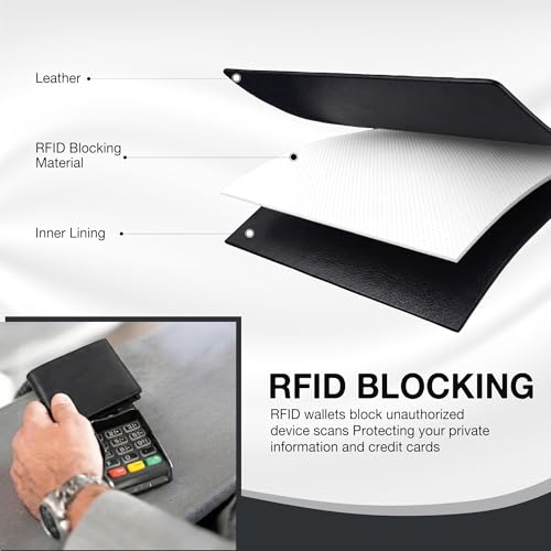 Image of ROGUE WALLET Mens Leather RFID Blocking Wallet for Men - Genuine Top Grain Cow Leather Bifold, 12 Credit Card Slots, 2 ID Windows, Traditional Hip Pocket Billfold - Secure RFID Protection (Black)