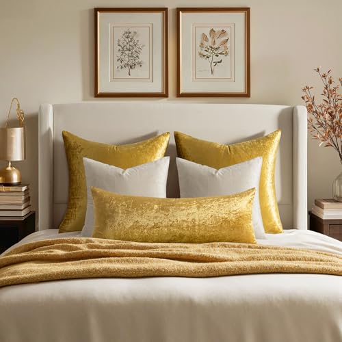 Image of MIULEE Pack of 2 Velvet Pillow Covers Decorative Square Pillowcase Soft Solid Cushion Case for Sofa Bedroom Couch 24 x 24 Inch Pale Gold