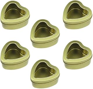 6 Pieces 120ml Heart Shaped Empty Golden Metal Tin Cans with Clear Window Lids for Candle Making, Candies, Gifts & Treasures