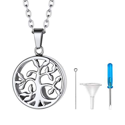 PROSTEEL Colgante para Cenizas Arbol de la Vida Acero, Collar Lleva Cenizas Relicario Cremacion Recuerdo Memorial (Color Platino) Cover