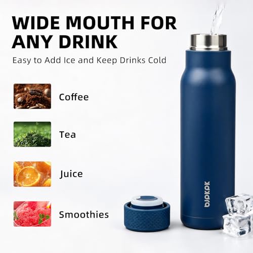 Image of BJPKPK Stainless Steel Water Bottle,21oz insulated Reusable Bottle,Leakproof Metal Thermal Flask Double Wall,Keep Drinks Cold and Hot,Navy Blue
