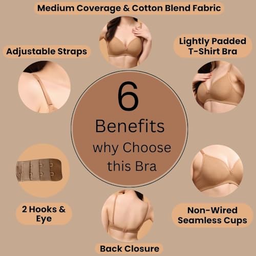 Image of Floret Women's Convertible-Straps T-Shirt Bra Lightly Padded & Non-Wired Medium Coverage Bra