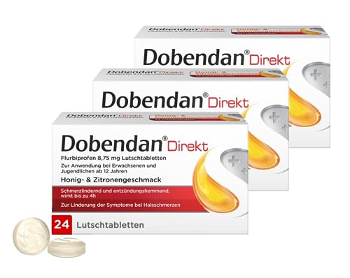 Dreierpack DOBENDAN Direkt Lutschtabletten bei starken Halsschmerzen & Schluckbeschwerden 3 x 24 Stück