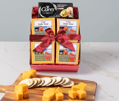 Image of Wisconsin Cheese Company - 100% Wisconsin Aged Cheddar Cheese & Cracker Gift Box - Aged Cheddar (3 Year, 5 Year, 8 Year & 10 Year) | Premium Wisconsin Cheese | Large Gift Box | Perfect for Parties, Charcuterie Boards, and Holiday Gifts