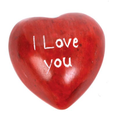 Red Love Heart Shaped Stone Sentiment Pebble/Worry Stone - Hand-Carved With The Words "I Love You"