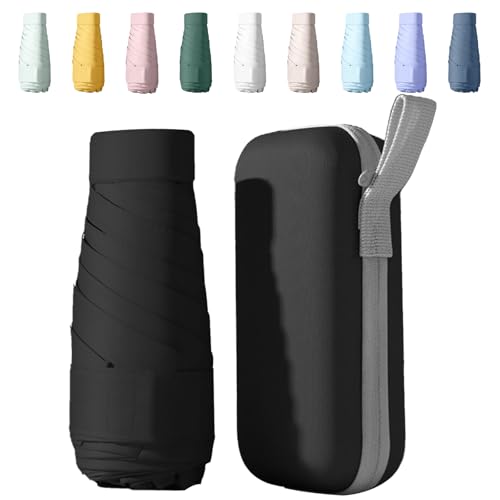 Ombrello Piccolo Tascabile Da Viaggio - Mini Compatto Per Pioggia e Sole - Anti-UV Per Donna (Nero)