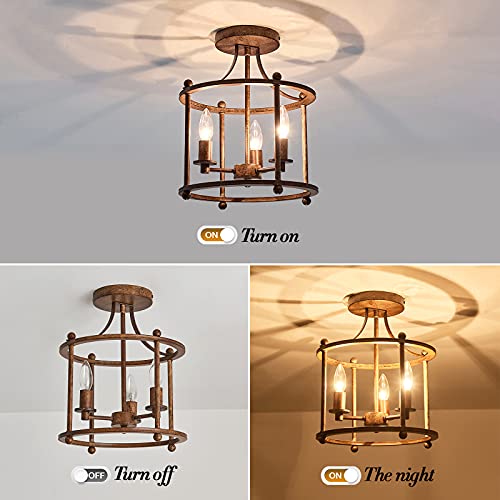 Uofus Y-1000 3-Light Farmhouse Vintage Semi Flush Mount Ceiling Light Fixtures In Rustic Bronze Metal Chandelier thumb #2
