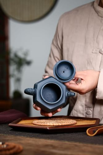 Image of Yixing Clay Teapot 10oz Zisha Tea Pot Hexagonal Handmade Dragon and Lion Chinese Kungfu Tea Set (Tianqing clay)