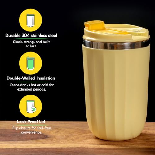 Image of Udyan Tea 500ml Stainless Steel Vacuum Insulated Tumbler with Leak-Proof Lid | Double-Walled Travel Mug in Honey Yellow| Keeps Drinks Hot or Cold