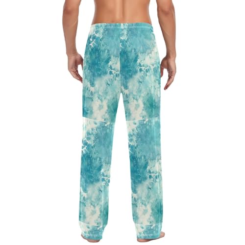 Blue Teal Tie Dye Men Cotton Flannel Pajama Pants Mens Lounge Sleep PJ Bottoms S3
