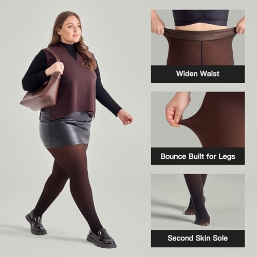 Image of Yilanmy Fleece Lined Tights Plus Size Fake Translucent Winter Warm Leggings for Women Control Top Thick Thermal Pantyhose