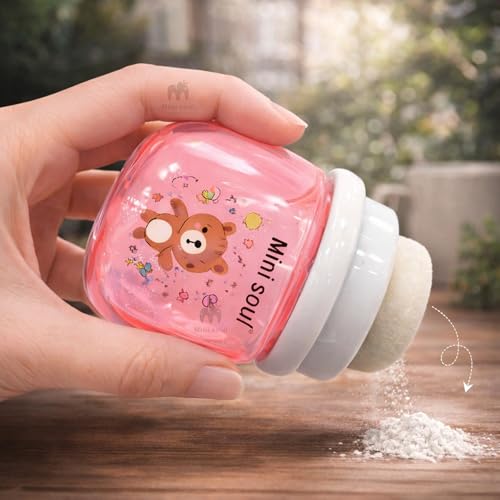 Image of Baby Powder Puff with Container Soft Feather Sponge Powder Applicator for Newborn & Infant Transparent Refillable Case Mess-Free, Leak-Proof, Baby-Safe Powder Puff for Kids Pink