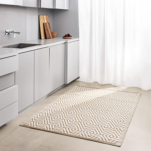 JEMIDI Terrassenteppich Außenteppich 120x180cm Balkonteppich Terrasse Balkon Outdoorteppich Teppich Garten Außen Outdoor Läufer Gartenteppich (Beige)