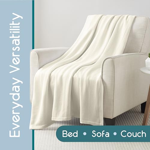 Vellux 100% Cotton Blanket, Queen, 90x90, Ivory | Soft, Breathable Knit, Lightweight, All Season, Machine Washable, Oeko-Tex Certified, Hotel Quality - Image 5