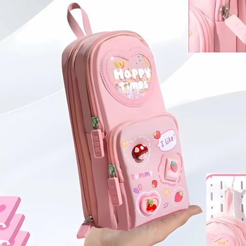 Image of Storio Plastic Premium Pencil Case 6 Layer with 3 Compartment Cute Aesthetic Pencil Case for Girls Large Capacity Pencil Pouch Multifunctional Pouch for School Kids Cute Stationary Gift - Pink