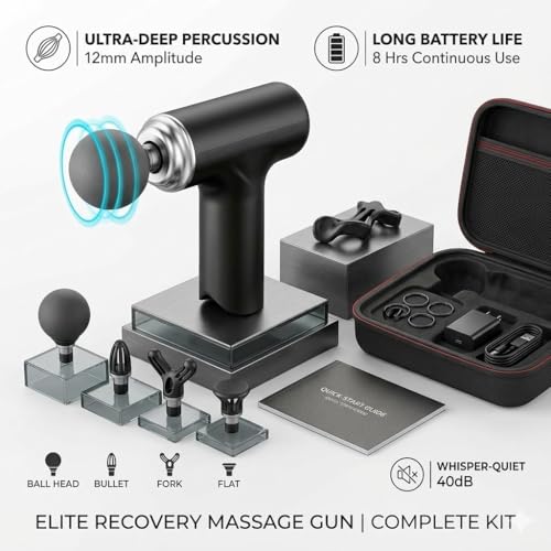 Image of Massage Gun | Massage Machine for Body Pain | 4 Adjustable Heads for Deep Tissue, Muscle Relief for Back, Shoulder & Foot (Black)