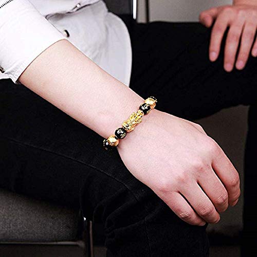 INENIMARTJ Pi Xiu Bracelet Feng Shui Black Obsidian Wealth Bracelets, Adjustable Elastic Band Mantra Amulet Bracelet for Women Men3