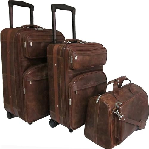 Leather Travel Luggage Set - 3 Piece Spinner Suitcase - Stylish Organizer for MenWomen