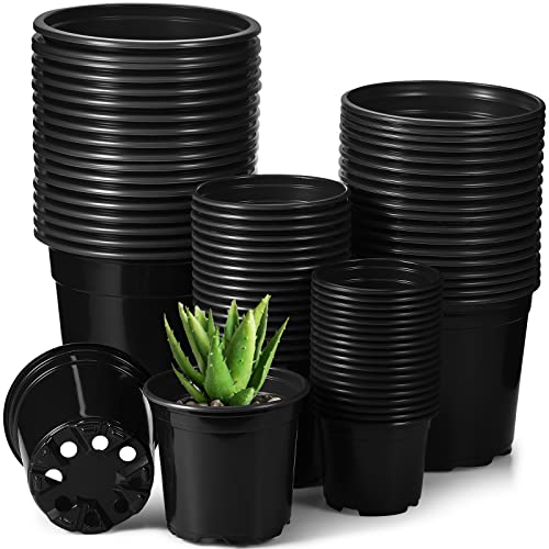 Rtteri 72 Stück Kindergartentöpfe Bulk 3 4 5 6 Zoll Schwarz Kunststoff Pflanztöpfe Set Samen Starttöpfe mit Drainageloch für Zimmerpflanzen Blumen Sukkulenten Sämling Stecklinge Umpflanzen Cover