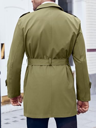 Image of Makkrom Men's Trench Coat Slim fit Double Breasted Notched Lapel Belted Windbreaker Long Jacket Casual Windproof Overcoat