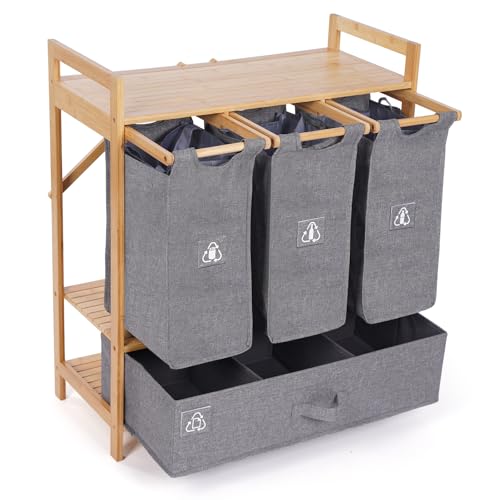 MY FAT GORILLA Pfandflaschen Sammelbehälter – Multi-Mülleimer mit 4 Fächern für PET, Glas, Dosen & Altpapier – Mülltrennsystem Küche – Recyclingbehälter für Mülltrennung & Abfalltrennung – Grau