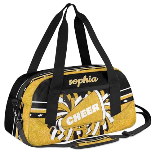 Personalized Name Cheer Bag Custom Sport Duffel Bag for Girls Cheerleader Bags Overnight Weekender Bags Carry On Travel Bag, Glitter Yellow2