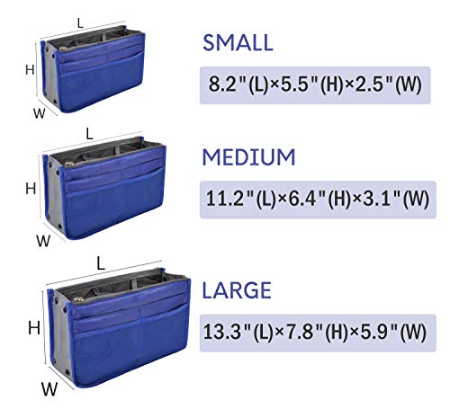 Vercord Purse Organizer Insert For Handbags Bag Organizers Inside Tote Pocketbook Women Nurse Nylon 13 Pockets Royal Blue Large #TOP2