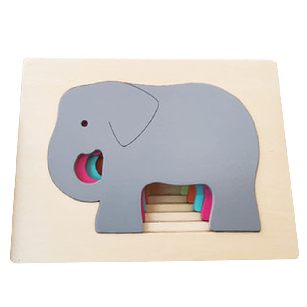 jojofuny 1Pcs Multi- Layered Elephant Animal Puzzles, Cartoon 3D Panel Jigsaw Early Education Toy, Wooden Animal Matching Game Toy Color Cognition Puzzles for Kids