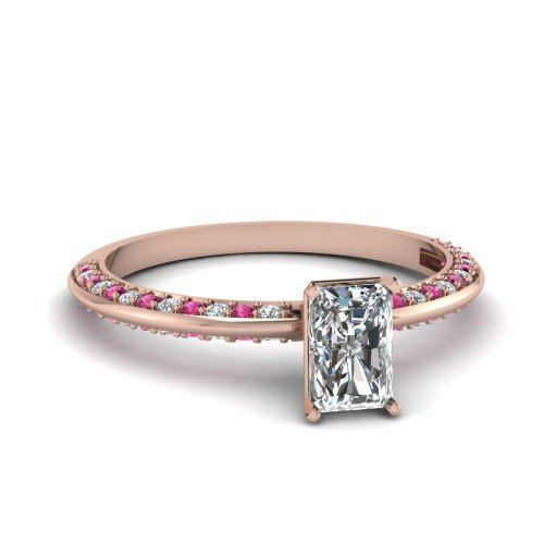 Bague diamant or rose radiant bijou fiançailles femme taille 54 56 58