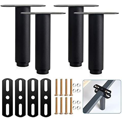 Bed Adjustable Legs, Metal Furniture Support Legs Foot Retractable Heavy Duty Bed Center Frame Slat Support Leg,Suitable for Cabinet Sofa Bed Frame Replacement Parts 4 Pcs 7inch -13inch (Black) Cover