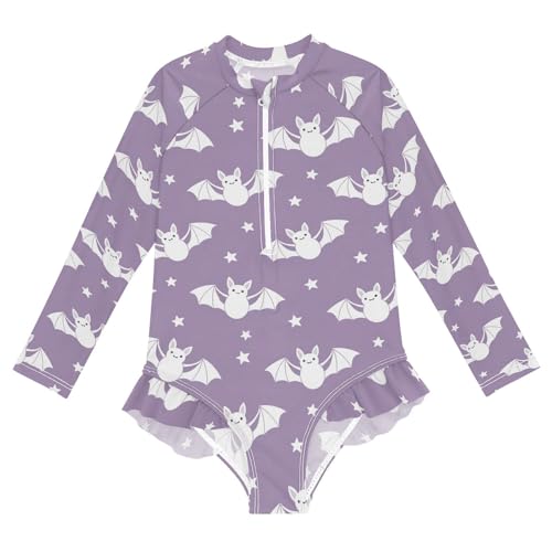 Cute Bats Flying Stars Girls Rash Guard Swimsuits Long Sleeve One Pieces Bathing Suit UPF 50+ Zipper Swimwear