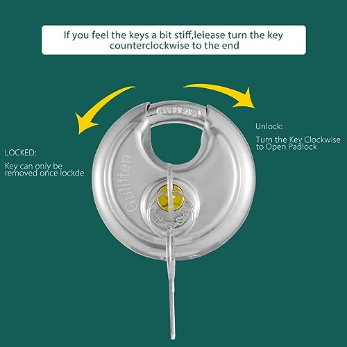 Image of Guliffen Keyed Alike Storage Lock,Stainless Steel Disc Padlock with Same Key for Storage Unit, Sheds, Garages and Trailer，4 Pack