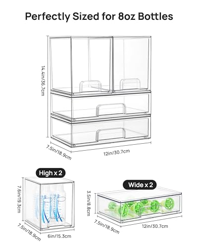 Image of Vtopmart Clear Stackable Storage Drawers Set of 4, Plastic Organizer Bins for Makeup, Cosmetics, Beauty Supplies,Ideal for Vanity, Bathroom,Cabinet,Pantry Organization