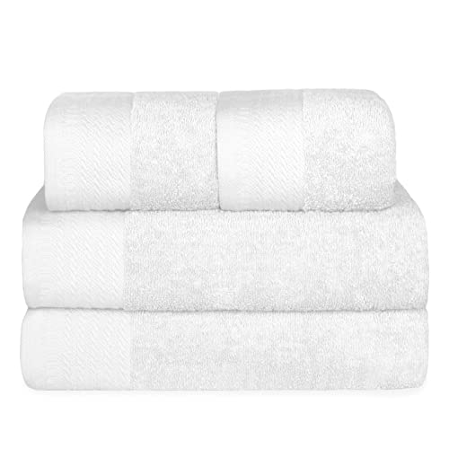 MERCURY TEXTIL- Juego 4 Toallas de 500gsm 100% Algodón, 2 de Baño y 2 de Manos, Suaves, Resistentes y Absorbentes. (Blanco)